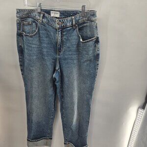 Lane Bryant Blue Denim Mid Rise Boyfriend Cut Embellished Hem Jeans Size 14